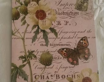 Vintage postcard for scrapbooking / flower and butterfly décor / embellishment