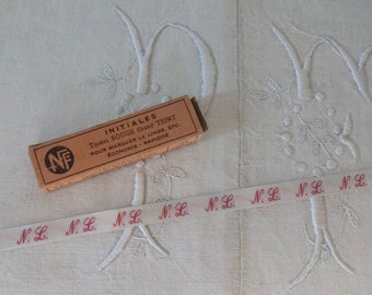 1 mètre de ruban ancien avec initiales / ruban avec monogramme NL / ruban vintage avec lettres