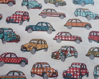 Fabric coupon width 52 X height 50 cm vintage spirit / "multicolored car" patterns / 2 CV fabric