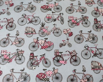 Coupon de tissu imprimé larg 52 X haut 50 cm / motifs "vélos et bicyclettes" / tissu patchwork / tissu esprit vintage