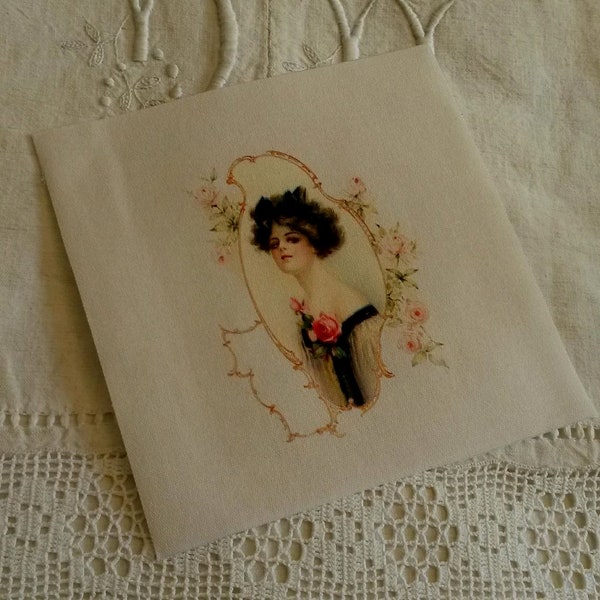 Vignette de tissu rétro / femme des années 1900 / impression sur coton / patch de tissu