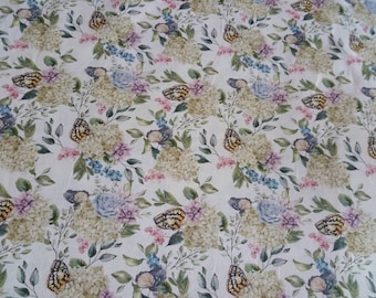 Shabby chic floral fabric coupon / flower and butterfly patterns / 48 (width) X 50 (height) cm / romantic fabric