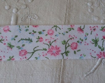 1 mètre de ruban esprit liberty 30 mm / ruban coton fleuri / ruban fleurs roses et bleues
