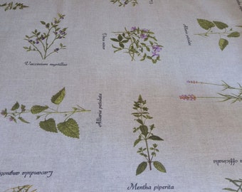 Flower fabric coupon larg 45 X high 54 cm / patterns "botanical board" / fabric for kitchen / fabric "herbarium" / flower fabric
