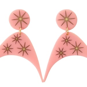 Retro Pink Atomic Starburst Boomerang 50s Earrings