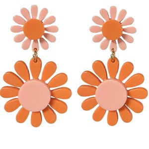 60s Blush Pink and Orange Flower Power Mod Earrings Groovy Girl