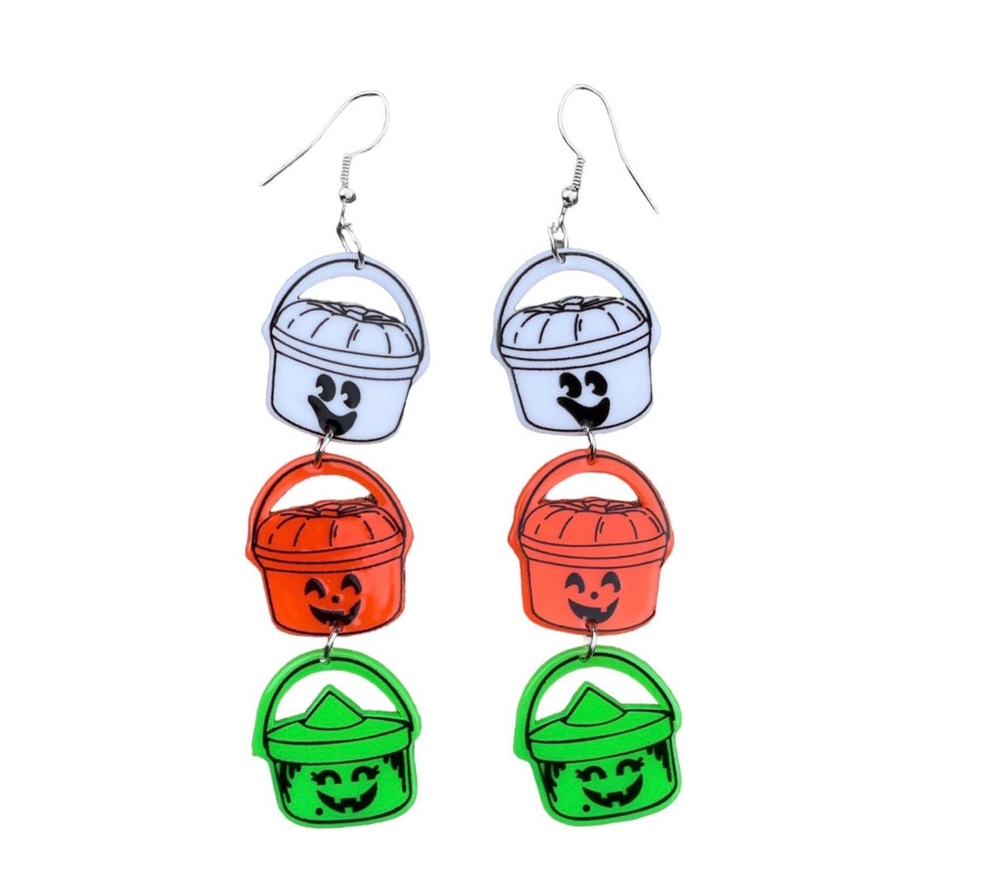 90s Retro Trick or Treat Halloween Bucket Earrings Nostalgic Vintage ...
