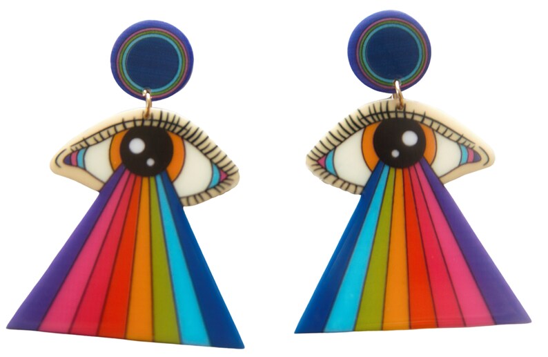 70s Retro Rainbow Eye Earrings Groovy Girl 