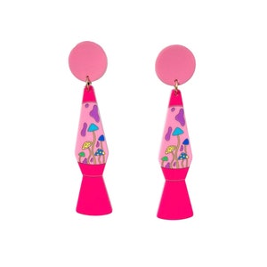 70s Pink Lava Lamp with Mushrooms Earrings Retro Groovy Retro Vintage Boho 60s Mod Kitschy Style