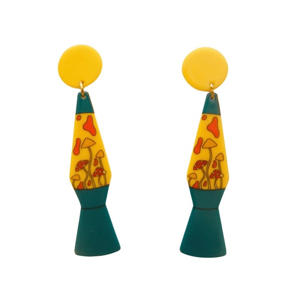 70s Lava Lamps with Shrooms Earrings Groovy Retro Vintage Boho Colorful Kitsch Funky Hippie 60s Style