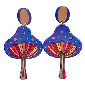 70s Tall Top Mushrooms Blue Polkadot Earrings