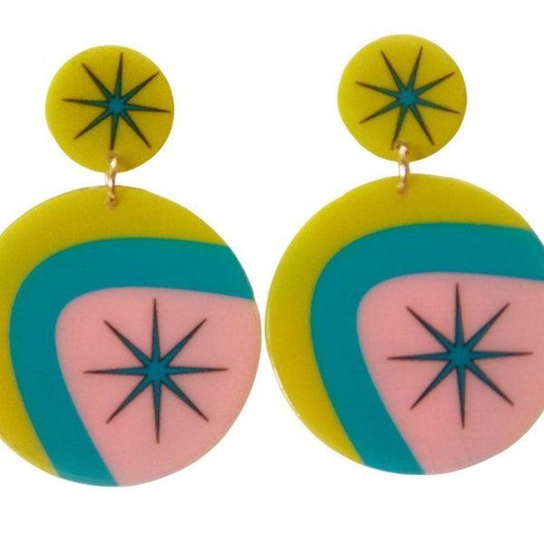 Retro Multi Atomic Starburst Round 50s Earrings