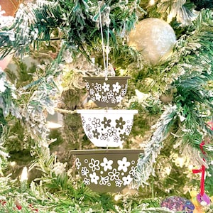 Retro Crazy Daisy Pyrex Bowl Inspired Christmas Ornaments or Car Decor Holiday Gift Decor