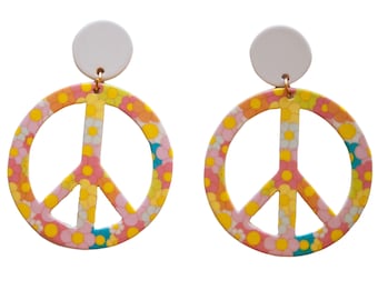 Jaren '60 Vrede en Liefde Flower Power Oorbellen Groovy Retro Vintage Hippie Hoops