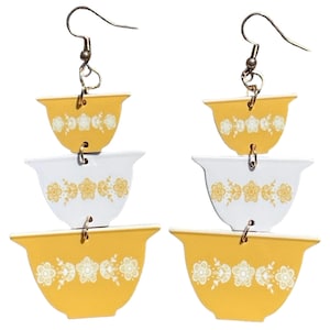 70s Gold Butterflies Kitchen Mixing Bowl Set Earrings for Pyrex lovers gifts
