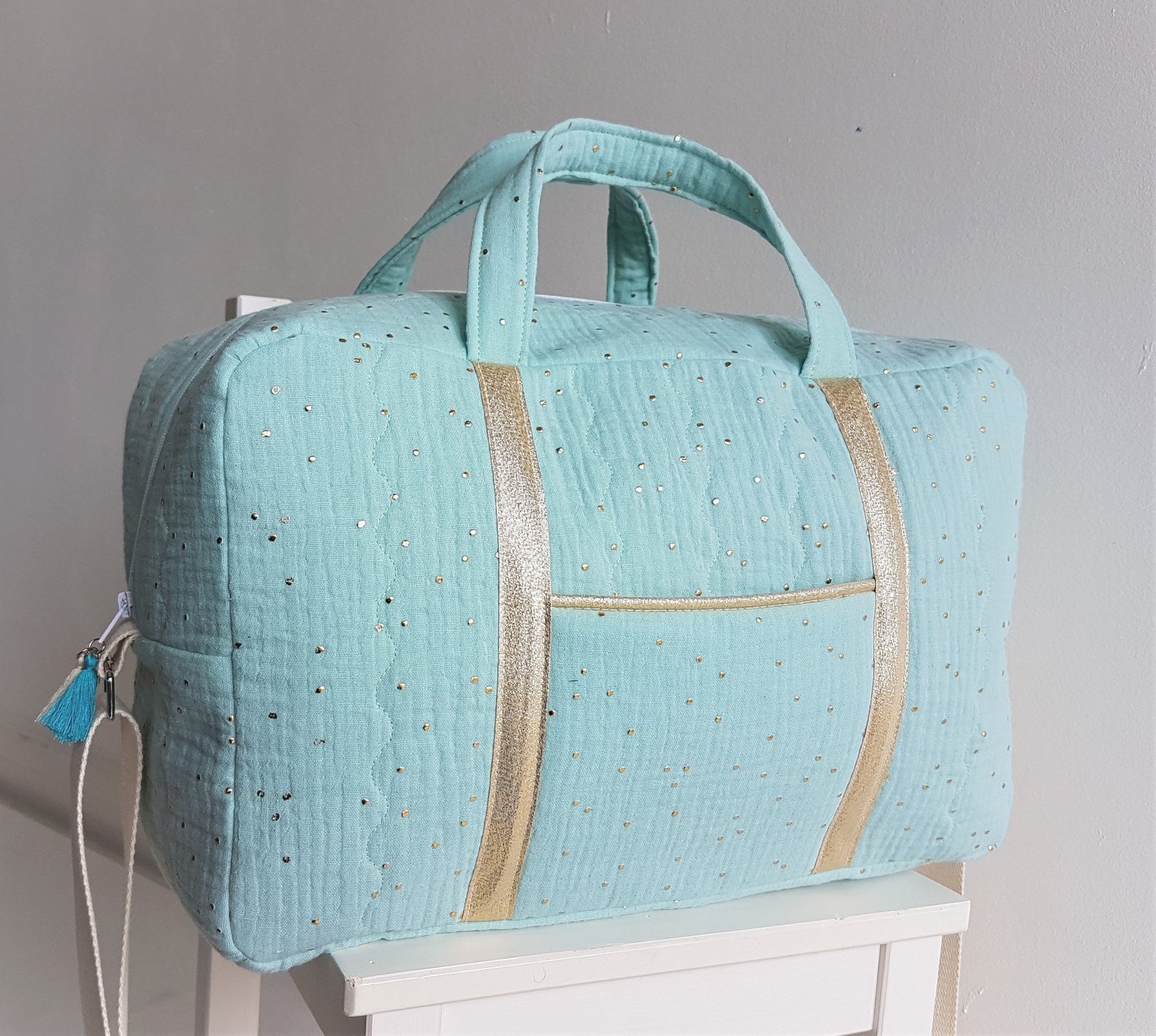 Baby diaper bag travel bag green mint fleeced double cotton Etsy
