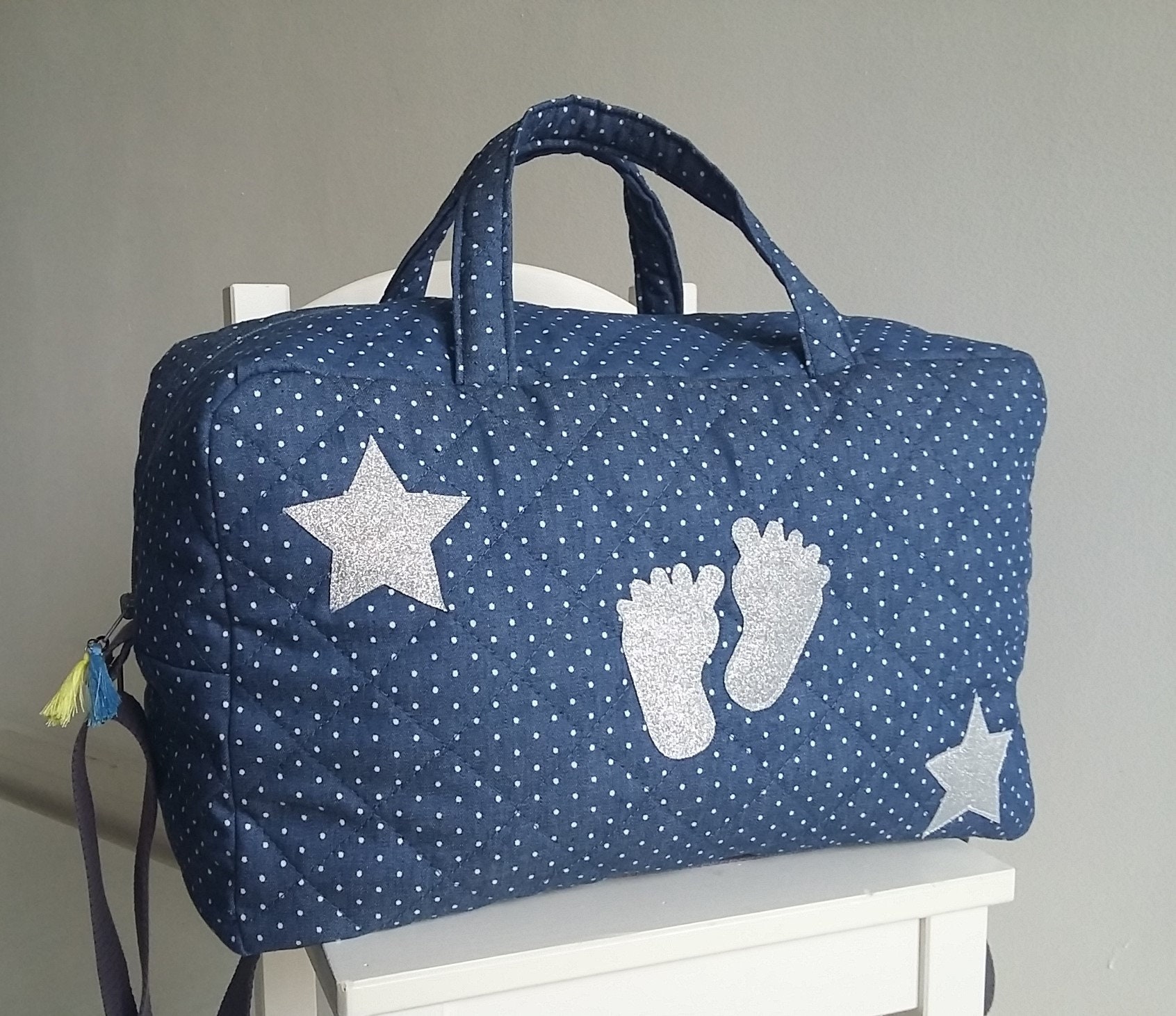 Sac ?� langer b?�b?� sac de voyage matelass?� bleu jean ?�toiles | Etsy