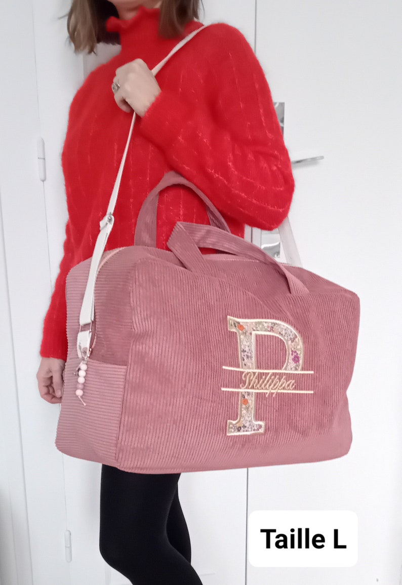 Changing bag, customizable embroidered travel bag for women or children, in corduroy and ruffles. Birth gift, birthday, Christmas. image 9