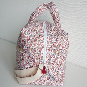 Baby diaper bag, travel bag, fleeced red liberty cotton. Baby briefcase, storage bag, weekender. zdjęcie 8