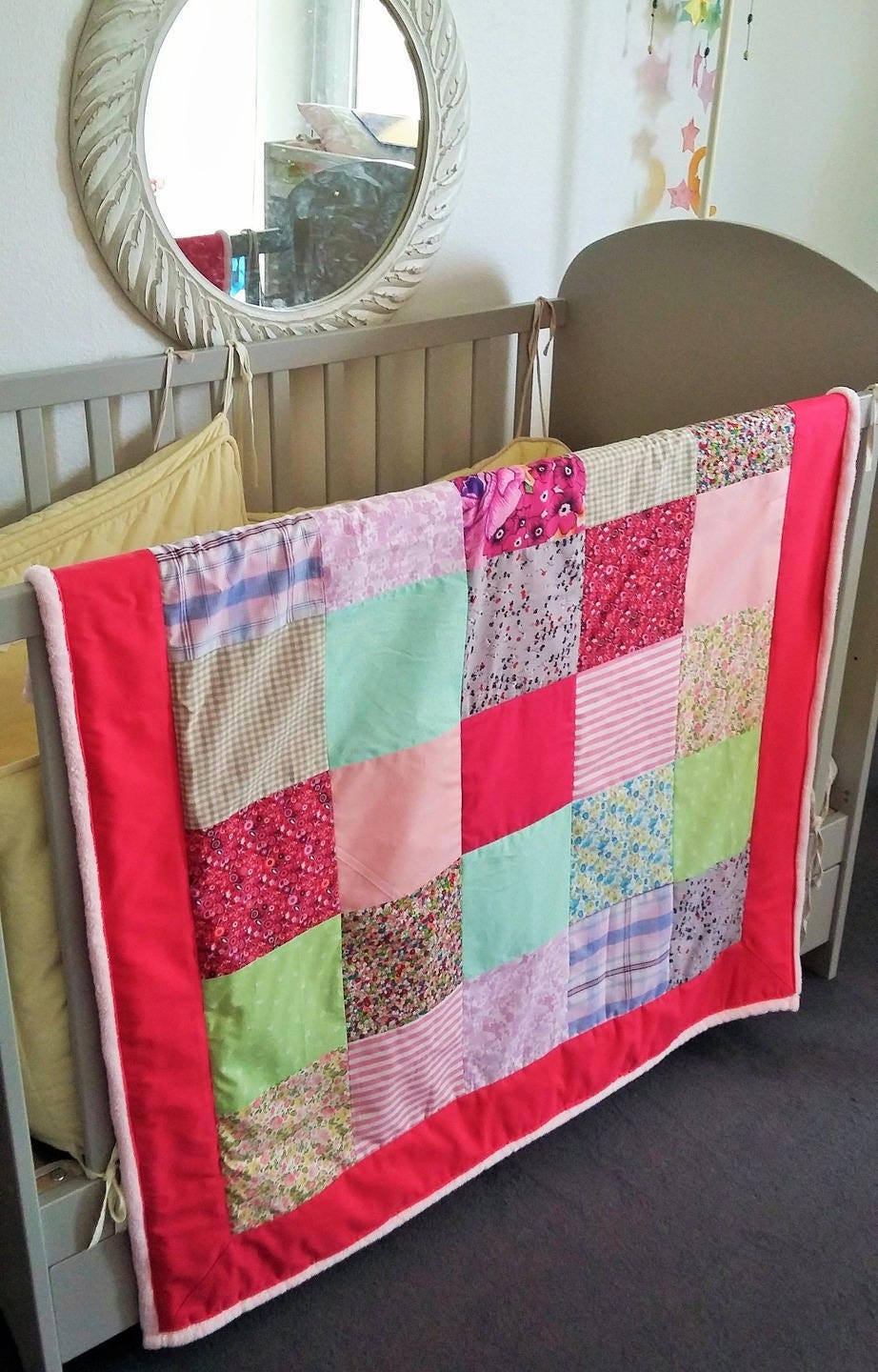 Couverture Carrée, Plaid, Edredon Pour Bébé/Enfant Fille, Coton Patchwork Rose , Doublure Polaire/Fo