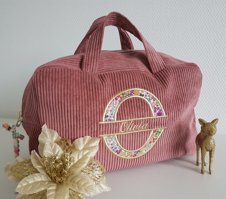 Suitcase, customizable embroidered toiletry bag for women or children, in corduroy. Birth gift, birthday, Christmas. image 3