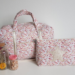 Baby diaper bag, travel bag, fleeced red liberty cotton. Baby briefcase, storage bag, weekender. zdjęcie 10