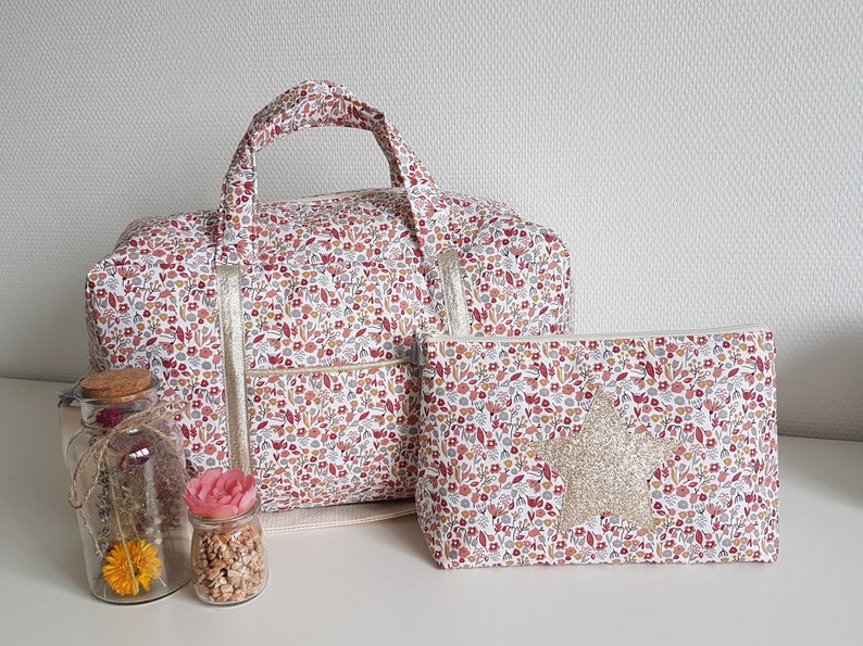 Baby diaper bag, travel bag, fleeced red liberty cotton. Baby briefcase, storage bag, weekender. zdjęcie 10