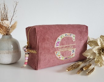 Customizable embroidered toiletry bag for women or children, in corduroy. Birth gift, birthday, Mother's Day, Christmas.