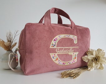 Bolso pañalera, bolso de viaje bordado personalizable para mujer o niño, en pana. Regalo de nacimiento, cumpleaños, Navidad.