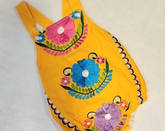 SALE - Mexican Embroidered Romper - Yellow -2/3y