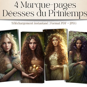 Marque-pages à imprimer de sorcière, Signet de livre, Scrapbooking Junk Journal Grimoire, Déesse Ostara, Eostre, Flora, Freya | Sorcellerie