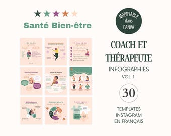Santé Bien-être  - Modèles d'infographies Instagram en français, Templates Canva Coach Francais, Post Bien Etre Holistique