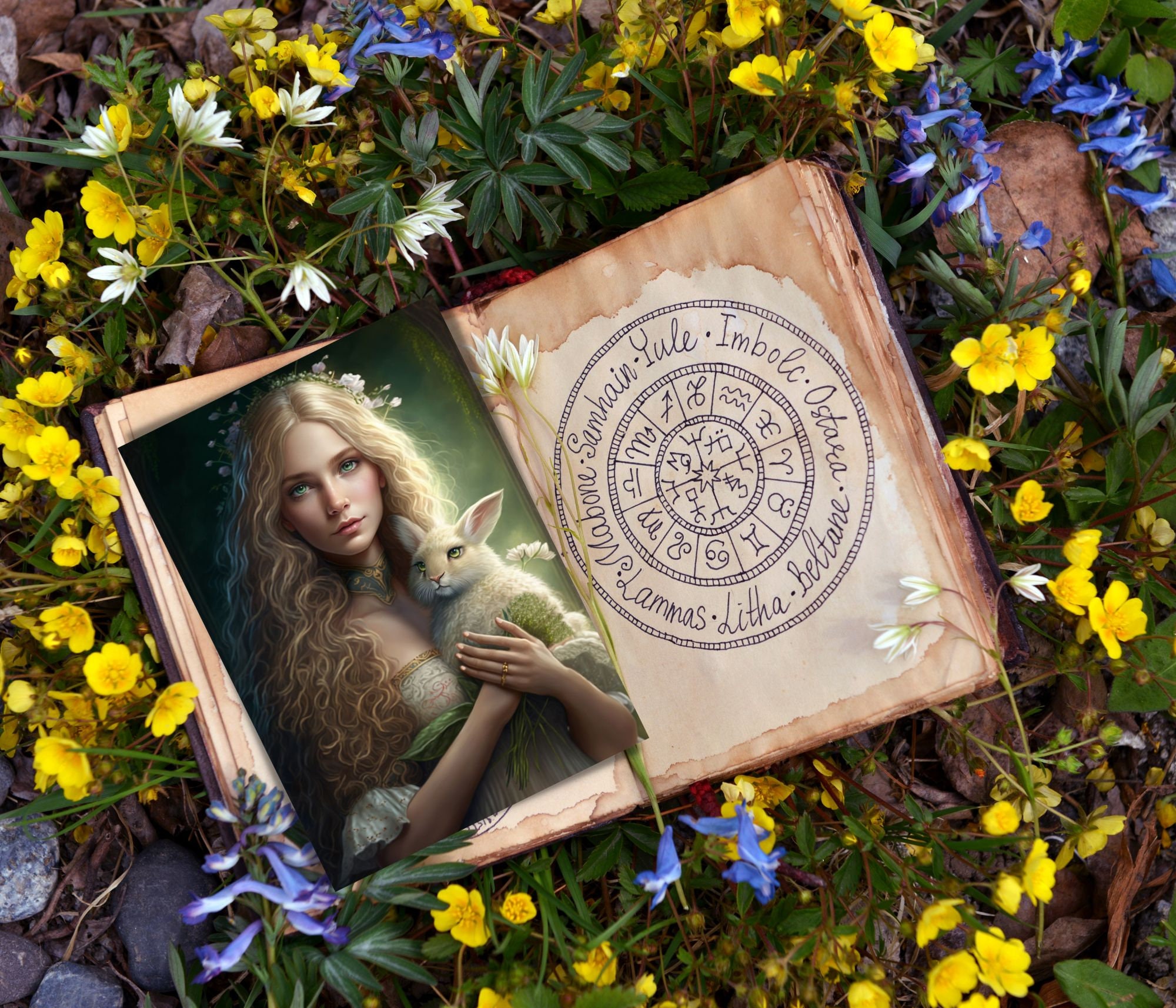 Duo Goddesses Eostre &amp; Ostara Printable Poster, Pagan Art Print, Poster ...