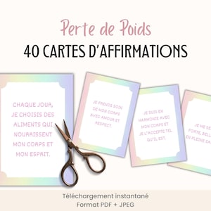 Carte d'affirmations positives en français à imprimer, Cartes Pertes de poids, Bien être Pensée Positive Mantra PDF