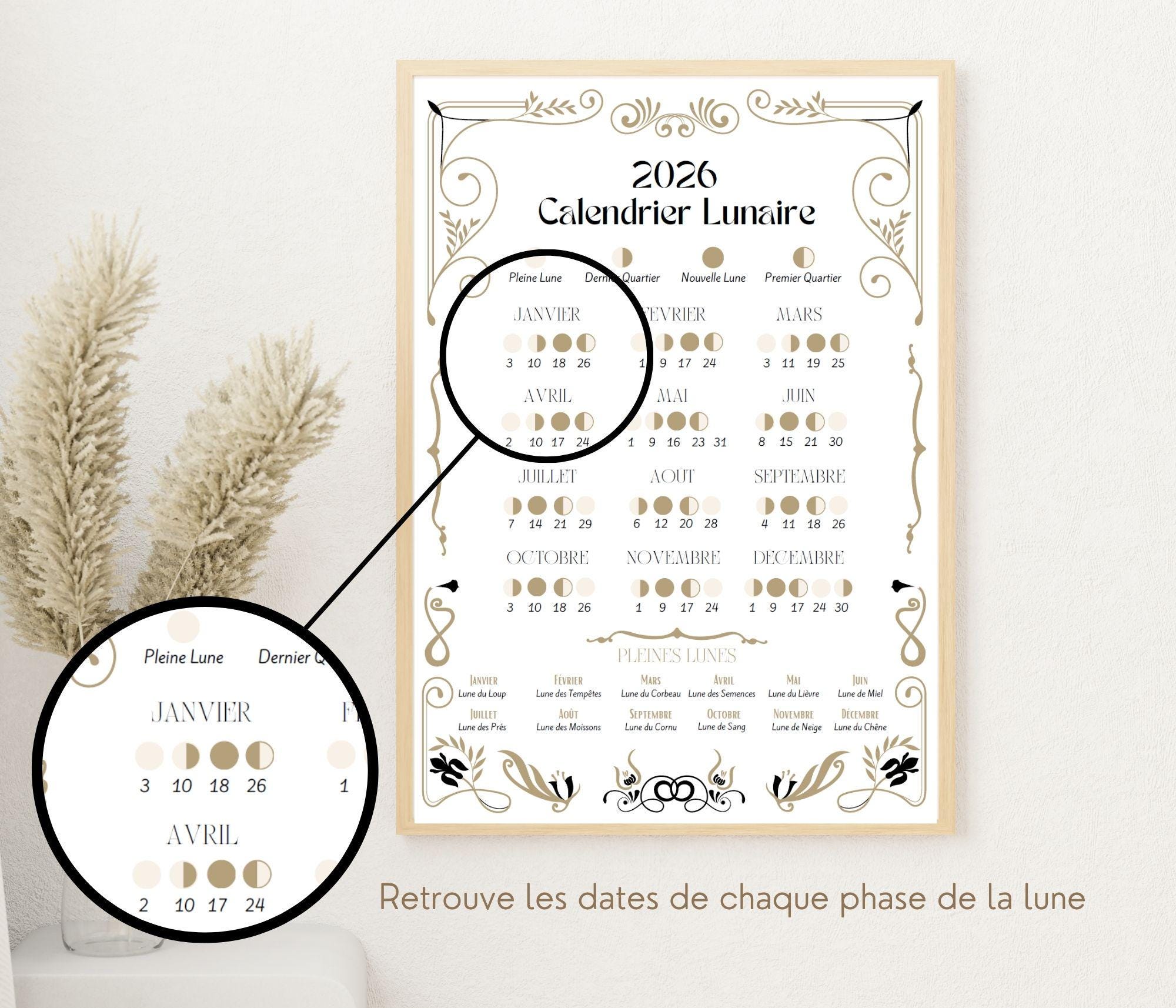 Printable 2026 Lunar Calendar, Digital Moon Phase Calendar, Astrology ...