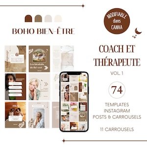 Boho Wellness - Instagram Templates in French, Holistic Wellness Post, French Coach Canva Template, Instagram Models, Coaching Kit