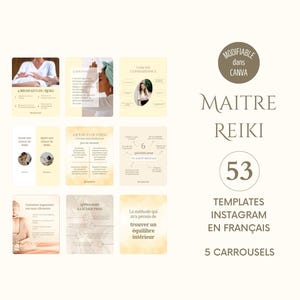 Reiki Master Kit - Reiki Instagram Models in French. Canva templates personal development and well-being