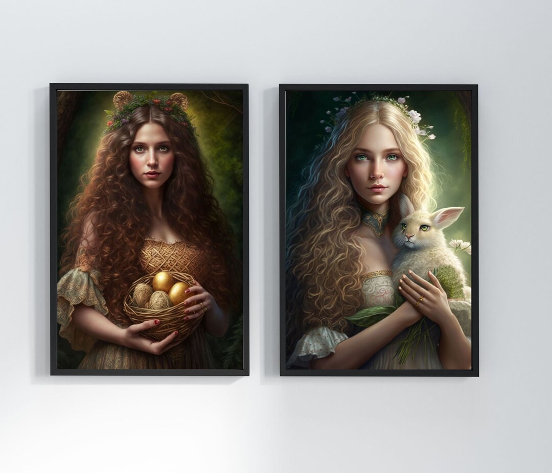 Duo Goddesses Eostre & Ostara Printable Poster, Pagan Art Print, Poster