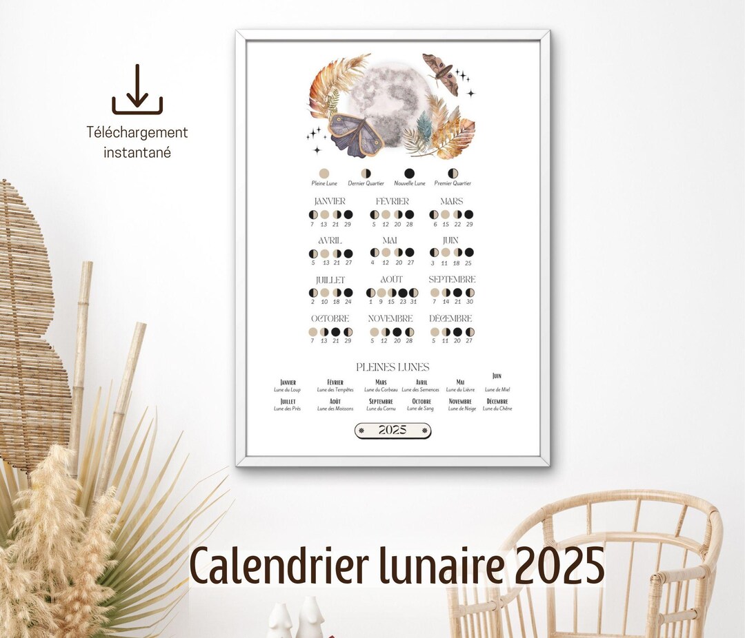 Printable 2025 Lunar Calendar, Digital Moon Phase Calendar, Astrology