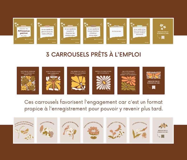 Boho Wellness - Mental Health Posts, French Instagram Templates, Canva Templates for Coaches, Wellness Infographics, Health, Self-Love image 4