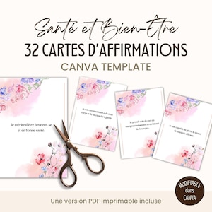 Cartes affirmations positives à modifier, Templates Canva Bien être, Outil de coaching, Lead Magnet, Tableau de visualisation en français
