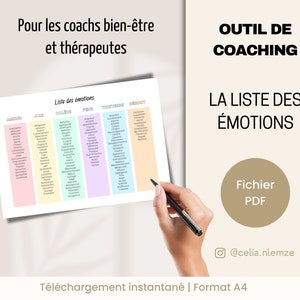 Herramienta de entrenamiento en francés, La lista de emociones, Hoja de trabajo para entrenadores en francés, Recurso de salud mental, archivo PDF