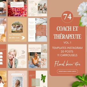 Floral Wellness - French Instagram Templates, Holistic Wellness Post, French Canva Coach Template, Instagram Templates, Coaching Kit