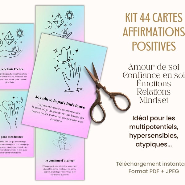 Positive affirmations card in French to print, Visualization board, Mental health Well-being Positive thinking Mantra PDF french