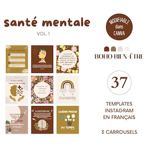 Boho Wellness - Mental Health Posts, French Instagram Templates, Canva Templates for Coaches, Wellness Infographics, Health, Self-Love image 1