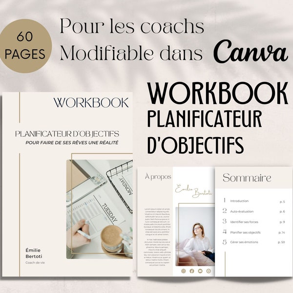 Modèle de Workbook pour coach, Ebook coaching français, Outils de coaching en francais, Planificateur d'objectifs, worksheets en français