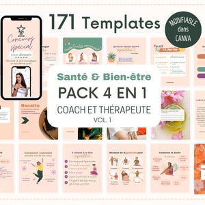 Santé Bien-être - Pack 4 en 1 - Modèles Instagram en français pour coach bien-être et thérapeute. Templates Canva pour coach holistique.
