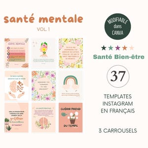 Health & Wellness - Mental Health Posts, French Instagram Templates, Canva Templates for Coaches, Wellness Infographics, Self-Love
