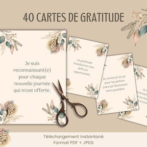 Carte de gratitude en français à imprimer, Tableau de visualisation, Santé mentale Bien être Pensée Positive Mantra PDF francais, Carte Boho