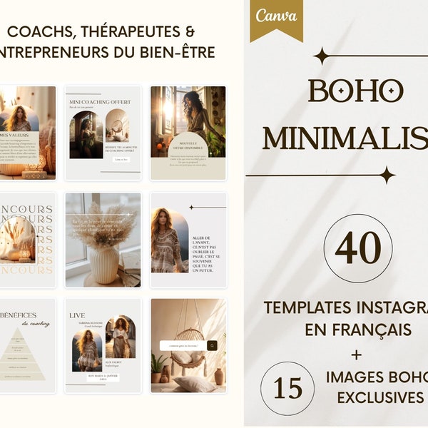 Templates Instagram Boho Minimalist, Modèles Instagram en français, Template Instagram Canva Coaching, Template canva coach, Infographies